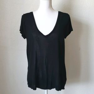 Black Loose Fitting V Neck T Shirt, Black